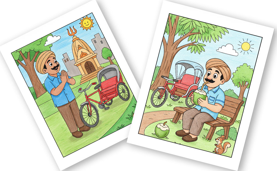 The Happy Rickshaw Driver Colouring Book by Kirit Thakore extra 5