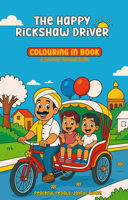 The Happy Rickshaw Driver Large Colouring Book cover
